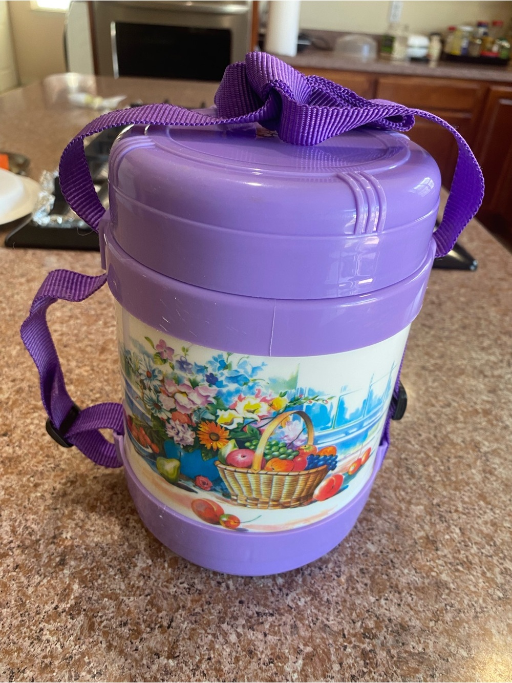 Purple Floral Basket Insulated Lunch Carrier